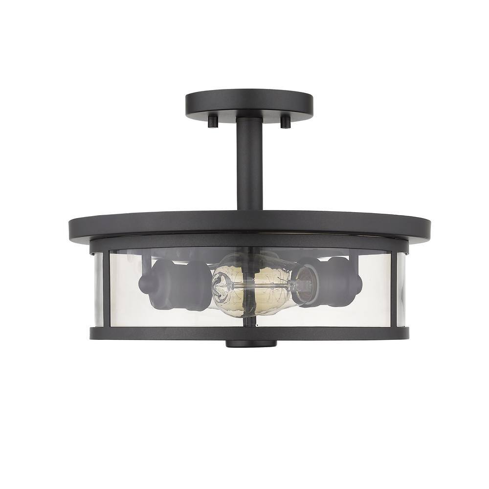 Bronze and Glass 2-Light Semi-Flush Mount Ceiling Fixture