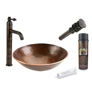 All-in-One Round Hand Forged Old World Copper Vessel Sink in Oil Rubbed Bronze