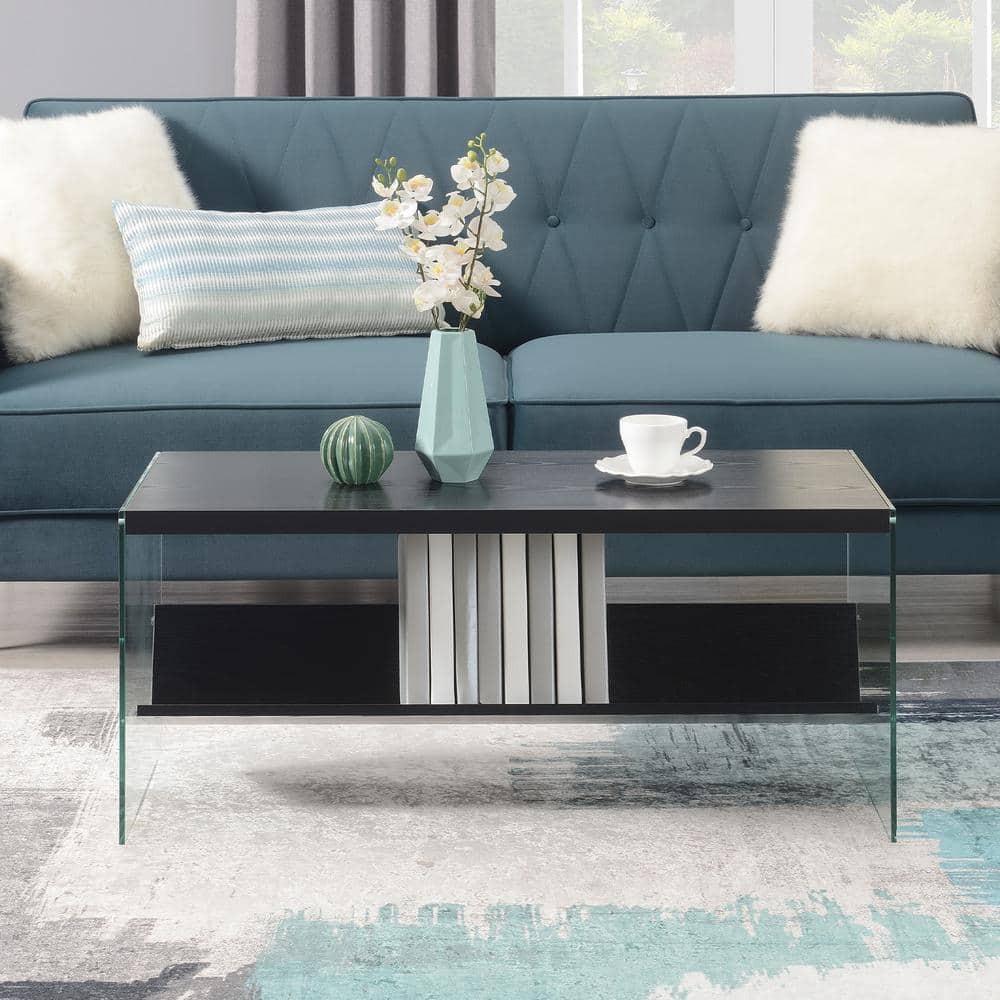 Modern Rectangular Wood and Glass Coffee Table with Shelf