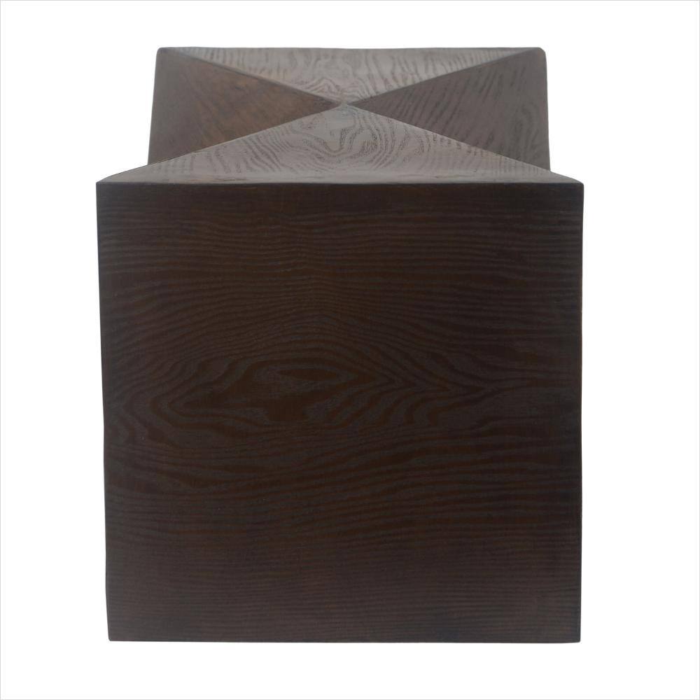 Flat lay of the top surface of the wood grain side table.