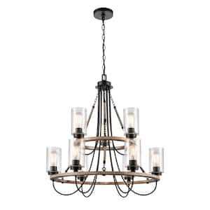 Paladin 9-Light Matte Black Chandelier with Seedy Glass Shade