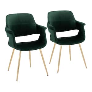 Vintage Flair Green Velvet and Gold Metal Arm Chair (Set of 2)
