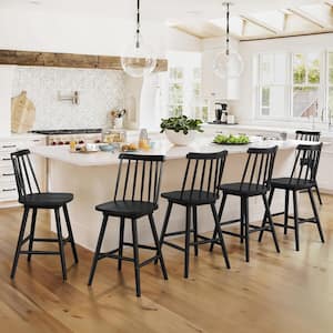 OrangeOne 24 in. Black Swivel Counter Height Bar Stools Solid Wood