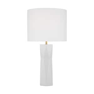 Fernwood 26 .5 in. Gloss White Medium Table Lamp with White Linen Fabric Shade