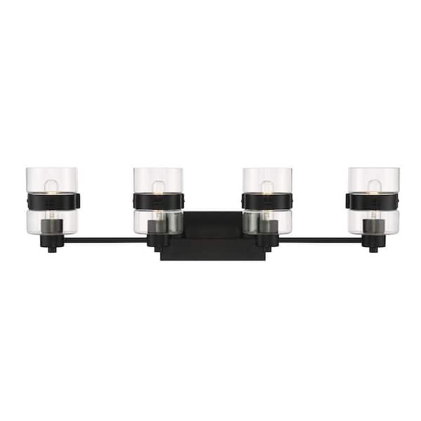Designers Fountain Midnight LA 33 in. 4-Light Matte Black Modern Vanity with Clear Glass Dual Shades