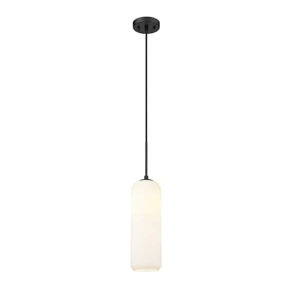 Unbranded Monty 1-Light Matte Black Pendant with Matte Opal Glass Shade