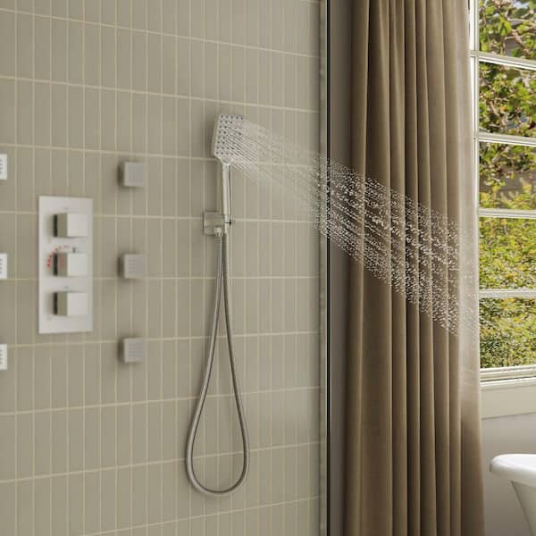 3-Spray Patterns Wall Mount Rectangular Handheld Shower Head 2.5 GPM with Self-Cleaning Nozzles in Brushed Nickel