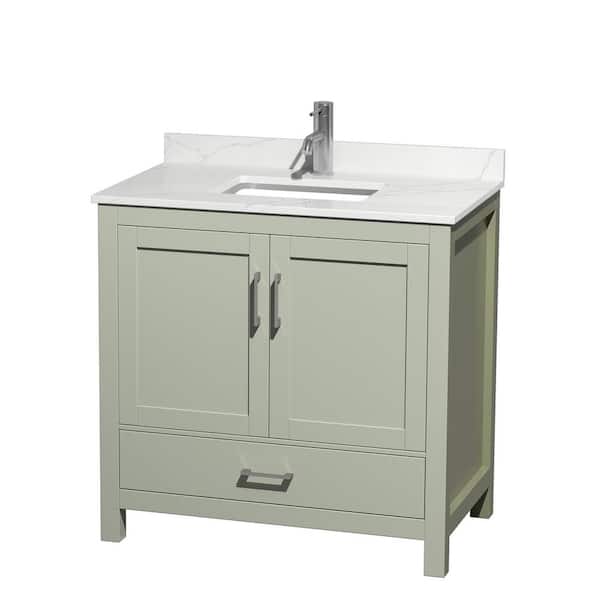 Wyndham Collection Sheffield 36 in. W. x 22 in. D x 35 in. H Single Bath Vanity in Light Green with Giotto Quartz Top