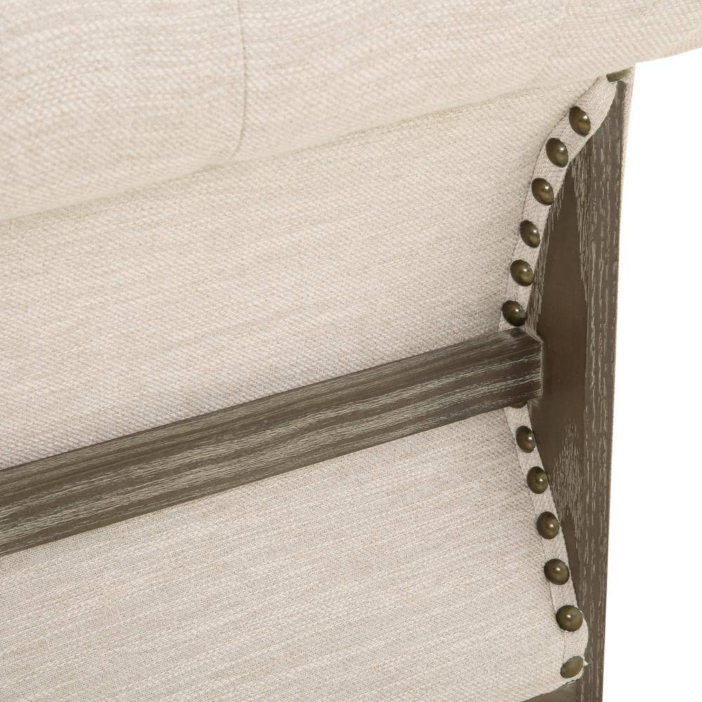 Beige Tufted Chesterfield Sofa with Nailhead Accents and Wood Frame