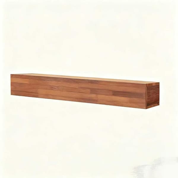 Modern 72 in. W x 9 in. D Light Brown Solid Wood Floating Decorative Wall Shelf Fireplace Mantel, for Home Decor
