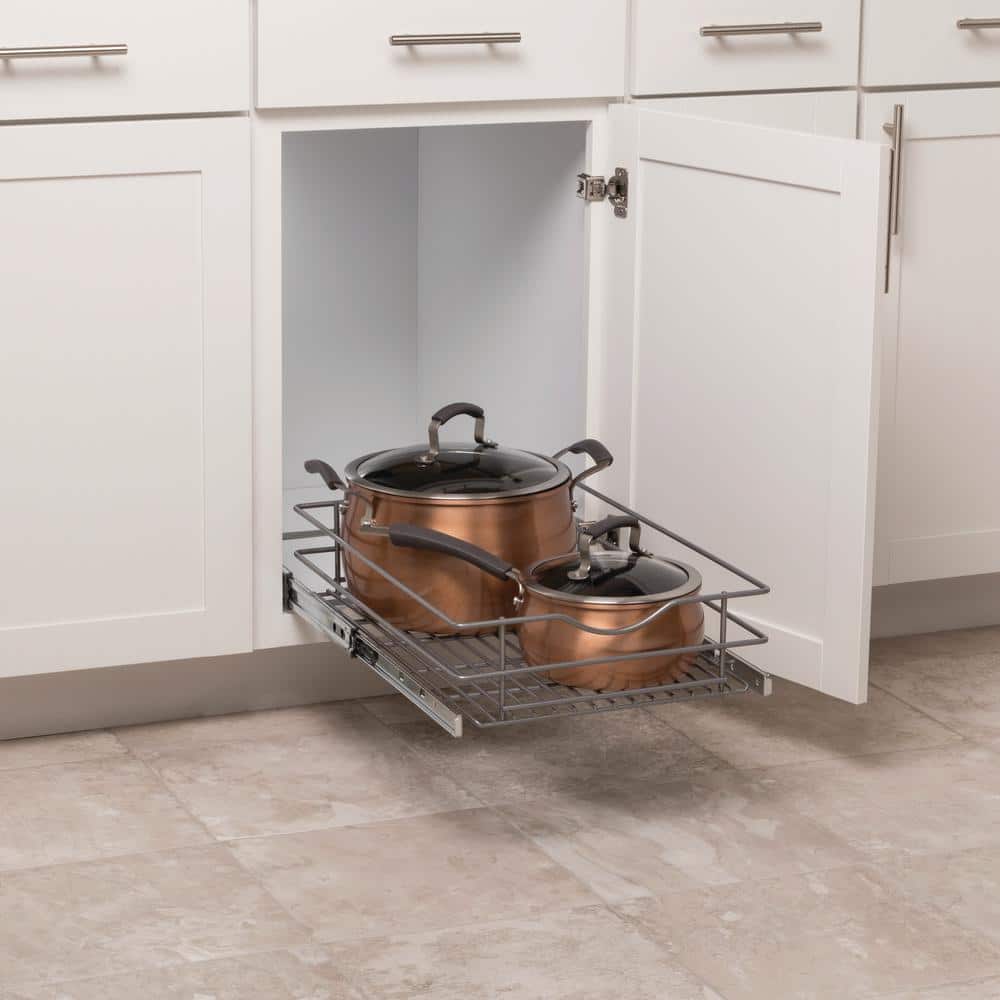 Frosted Nickel 14.5" Metal Pull-Out Cabinet Organizer
