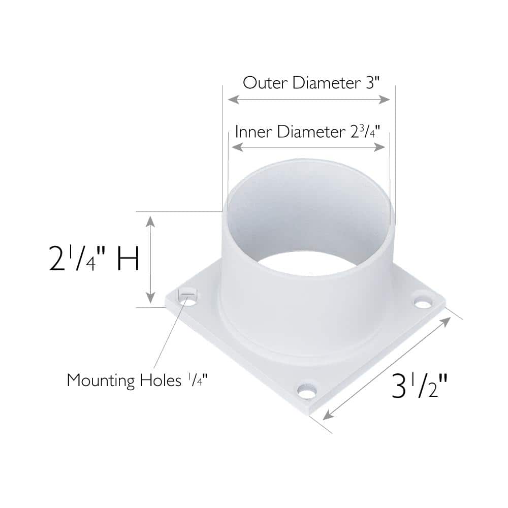White Brushed Aluminum Outdoor Pier Mount Base, 3-Inch Diameter