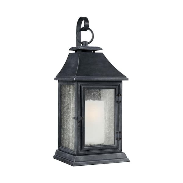 Generation Lighting Shepherd 1-Light Dark Weathered Zinc Outdoor 16.25 in. Wall Lantern Sconce