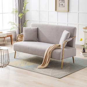 Modern 2 Seater Sofa Teddy Velvet Love Seat Couches with Metal Legs and Armrests and 2 Pillows (Gray)
