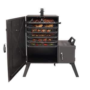 Wide Body Vertical Offset Charcoal Smoker in Black with Premium Charcoal Smoker Cover