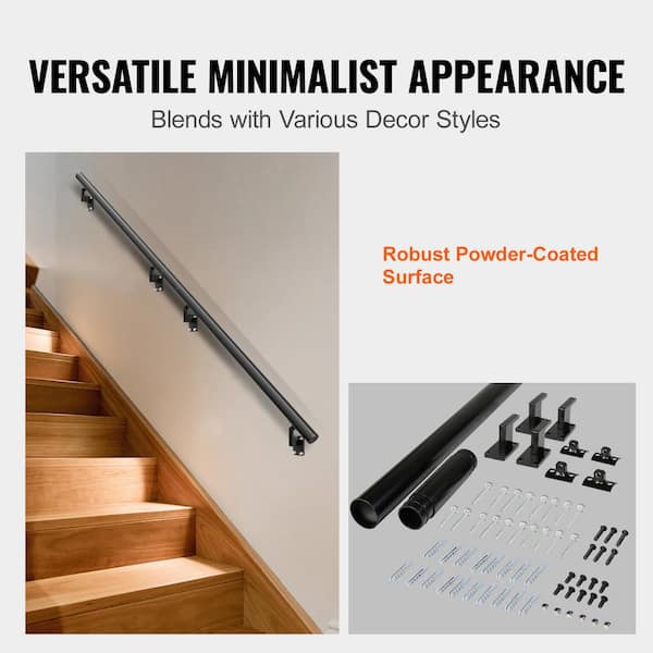 SKYSHALO Wall Mount Handrail 7 in. H x 2.76 in. W Black Aluminum Alloy Stair Railing Kit Thickened Hand Rail