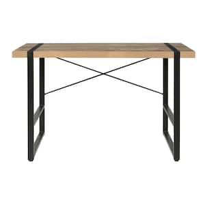 47 in. Rectangular Brown/Black Writing Desk with Open Storage