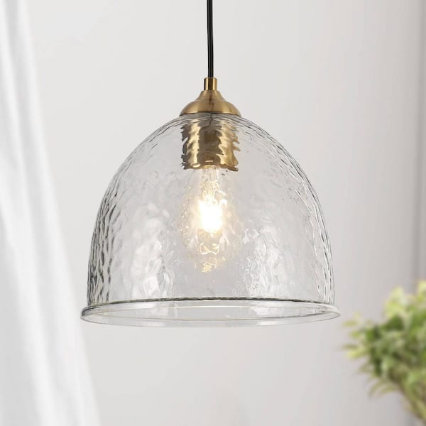 Modern Round Pendant Light 1-Light Electroplated Brass Circle Pendant Light for Kitchen Island with Water Glass Shade