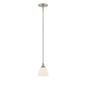 Herndon 5.5 in. W x 9.5 in. H 1-Light Satin Nickel Mini-Pendant Light with Frosted Glass Shade