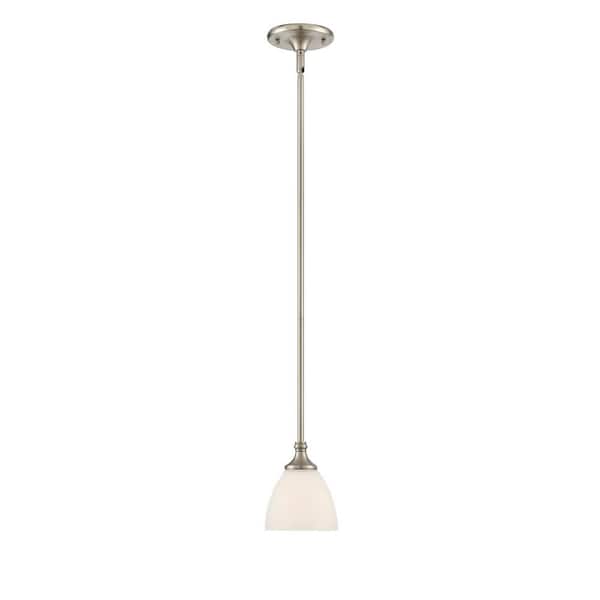 Savoy House Herndon 5.5 in. W x 9.5 in. H 1-Light Satin Nickel Mini-Pendant Light with Frosted Glass Shade