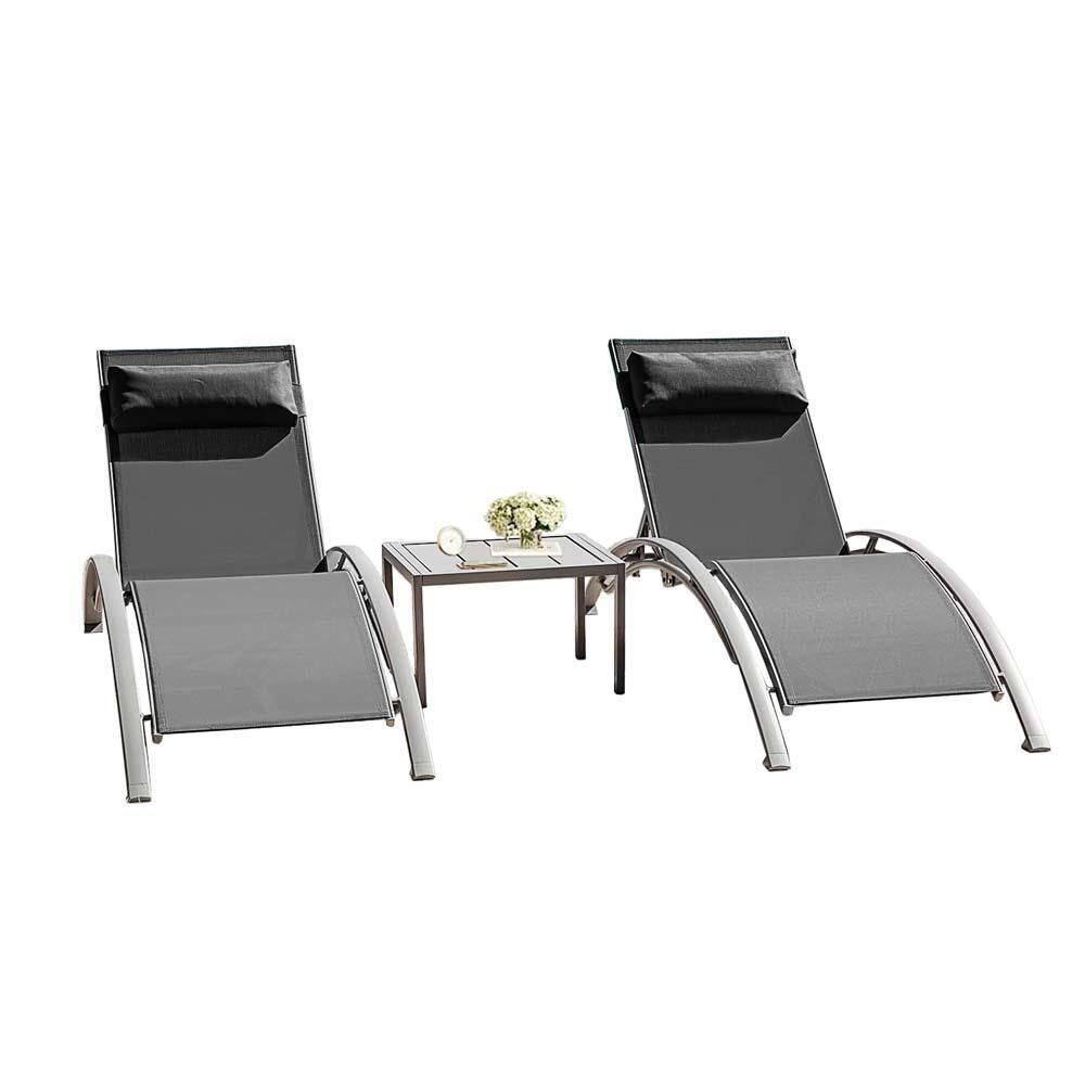 Patio Chaise Lounge Set of 3,Pool Lounge Chair with Side Table,Outdoor Reclining Lounger Chair with Adjustable Backrest price history on PriceWatchPro