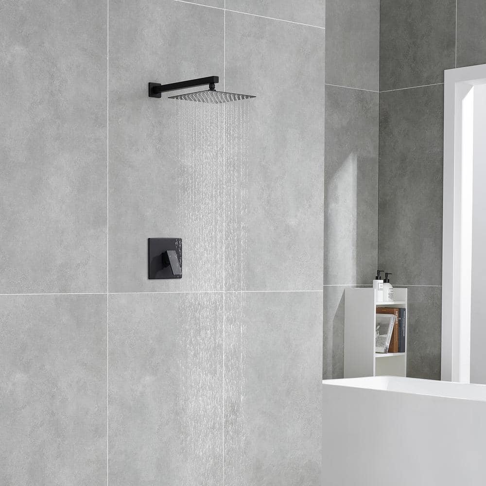 Large Matte Black Stainless Steel Square Wall Mounted Shower System
