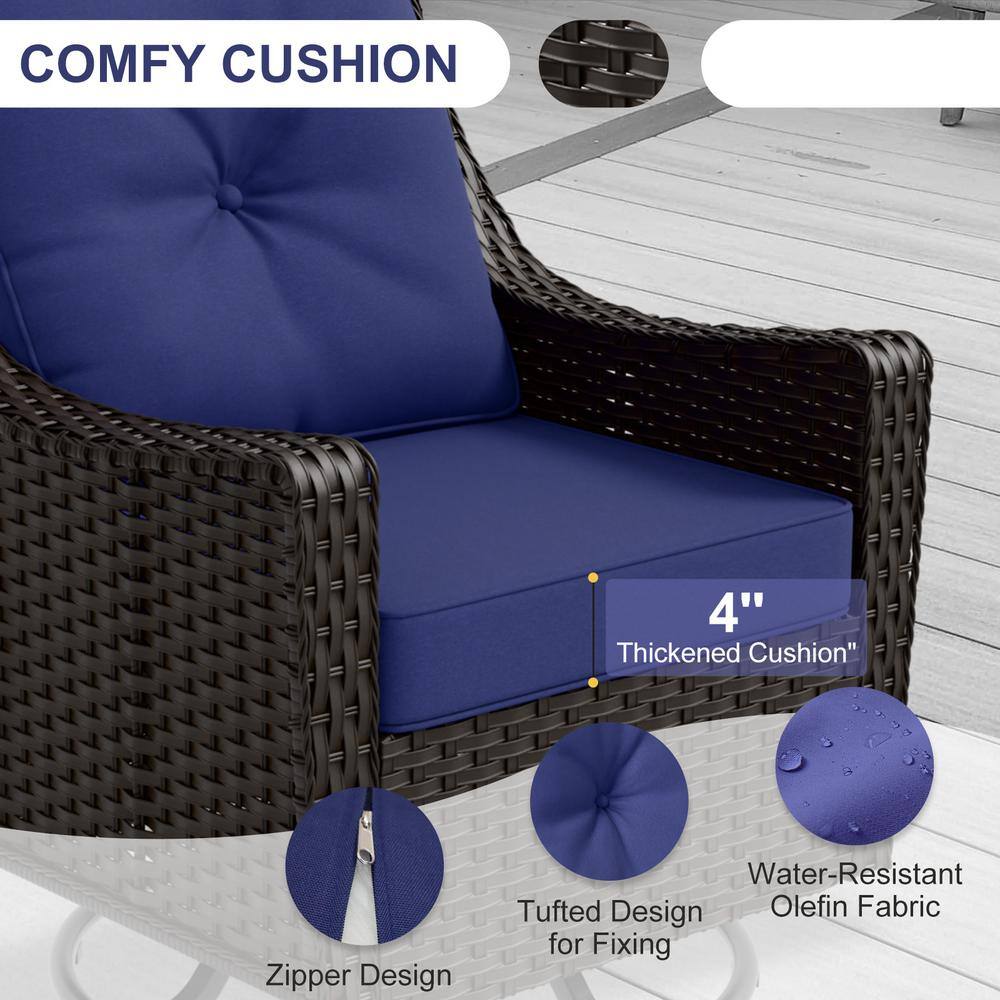 Azure Bay 3-Piece Brown Steel Wicker Outdoor Bistro Set with Blue Cushions