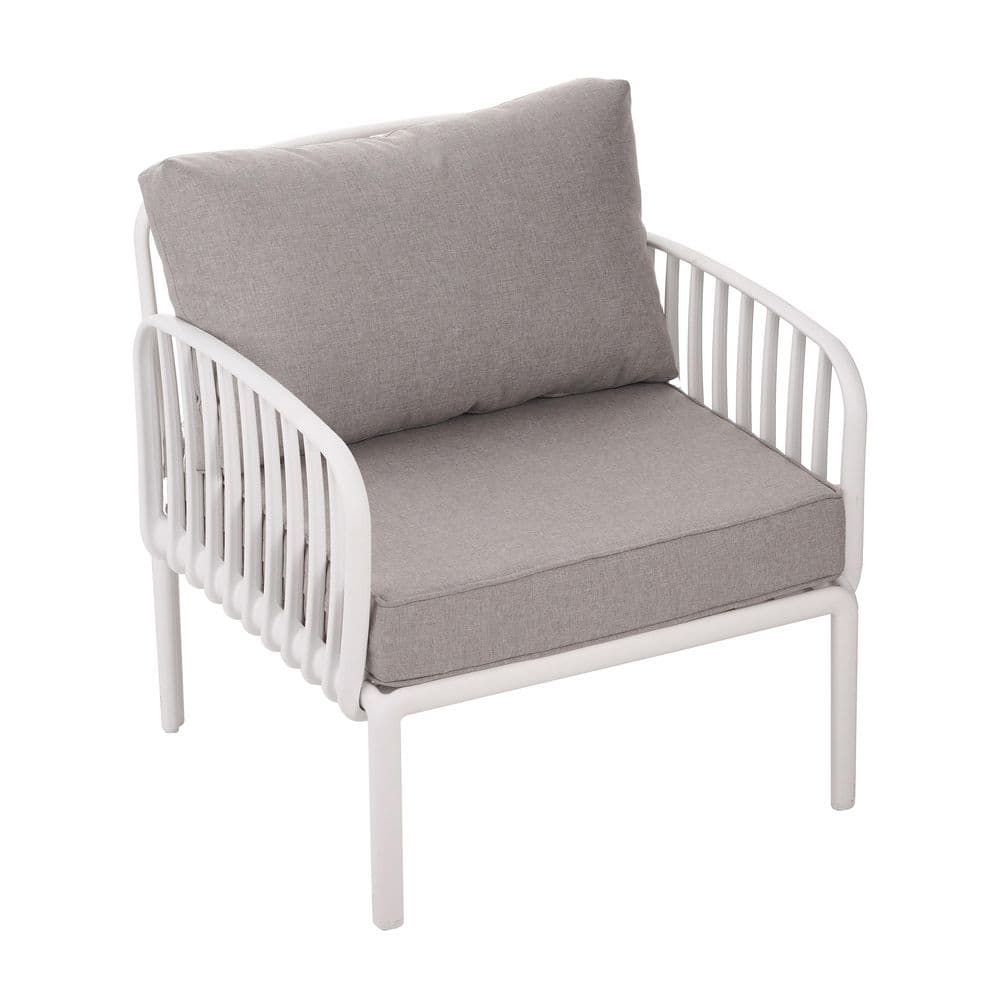 Modern Classic White Plastic Outdoor Lounge Chair with Light Gray Cushion T