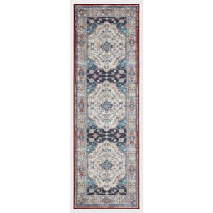 Eden Collection Ocean Medallion Navy 2 ft. x 7 ft. Machine Washable Traditional Indoor Area Rug