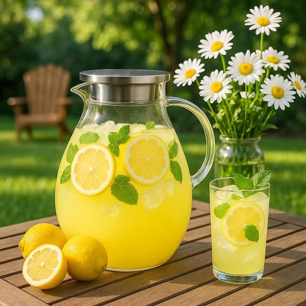128 fl. oz. Glass Pitcher Water Jug with Lid, Large Drink Pitcher for Lemonade, Iced Tea, Cold Brew