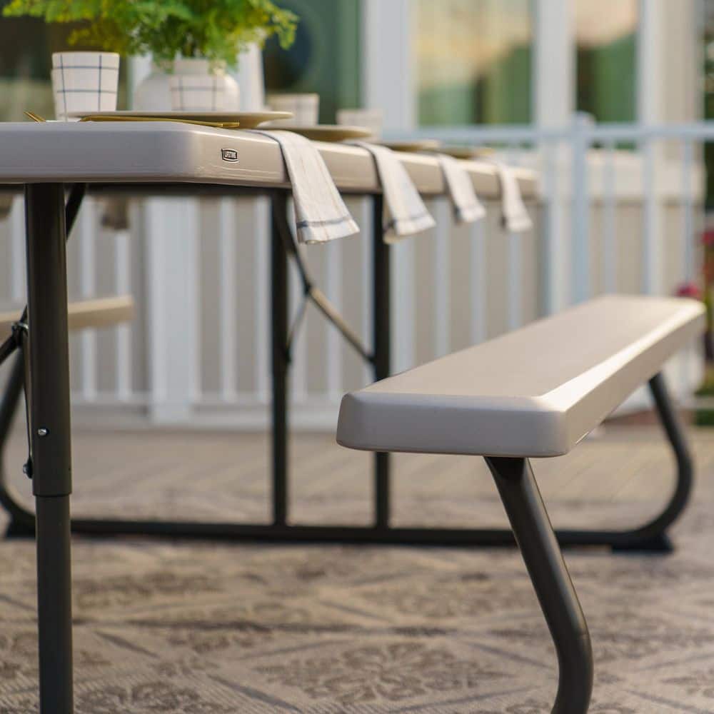 Almond 8-Foot Folding Picnic Table with Benches