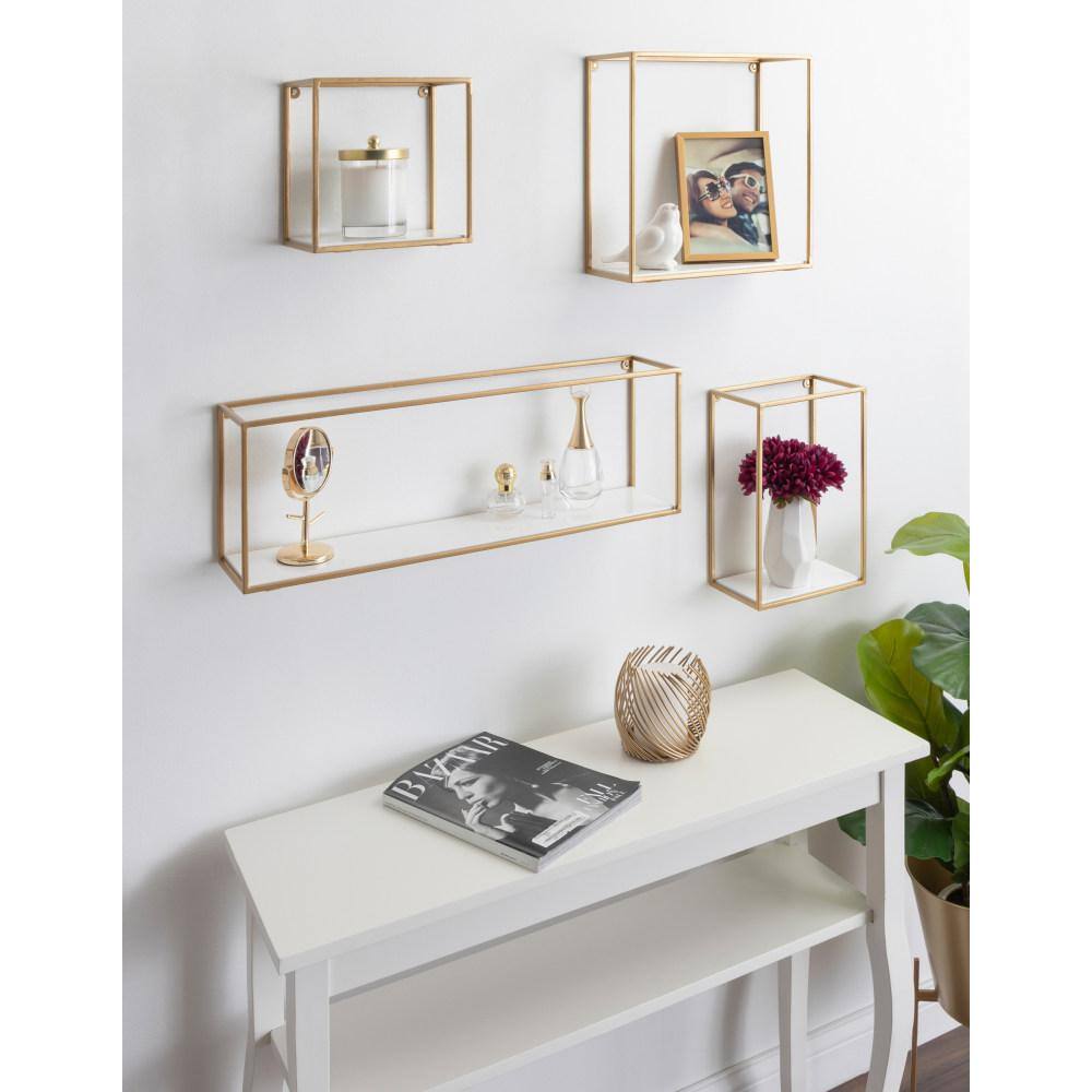 Mallory 26.3" White and Gold Floating Wall Shelf Set
