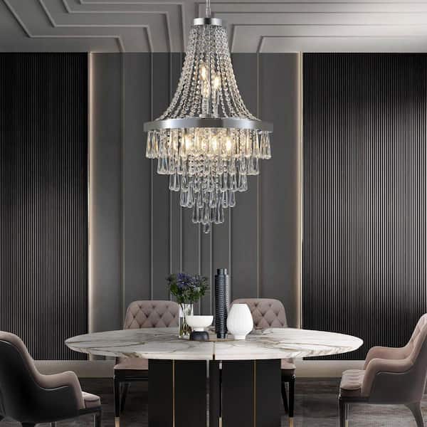 Avex 11-Light Chrome Pendant Light with Crystal Shade, No Bulbs Included