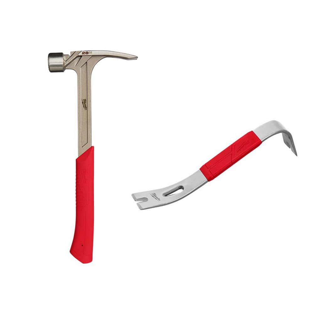 Milwaukee 28 oz. Milled Face Framing Hammer with 12 in. Pry Bar 