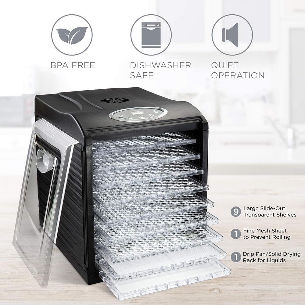 Ivation 9-Tray Black Digital Food Dehydrator with Adjustable Thermostat