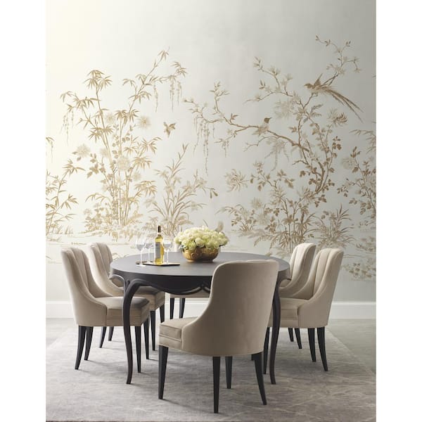 Ronald Redding White Flowering Vine Chino Mural Unpasted Paper Matte Mural 25.25 in. x 10.2 ft.