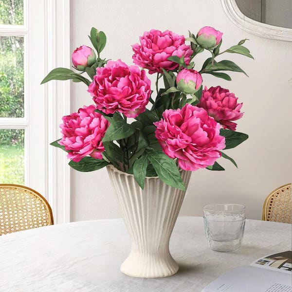 LIVING LUXURY 22 in. Deluxe Fuchsia Pink Artificial Peony Plant
