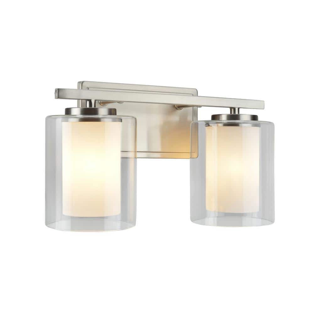 Satin Nickel 2-Light Vanity Wall Fixture with Clear Glass Shade