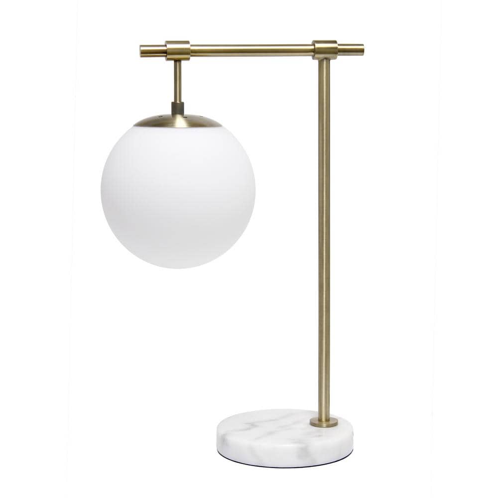 21 in. Antique Brass Modern White Glass Globe Shade Table Desk Lamp with An