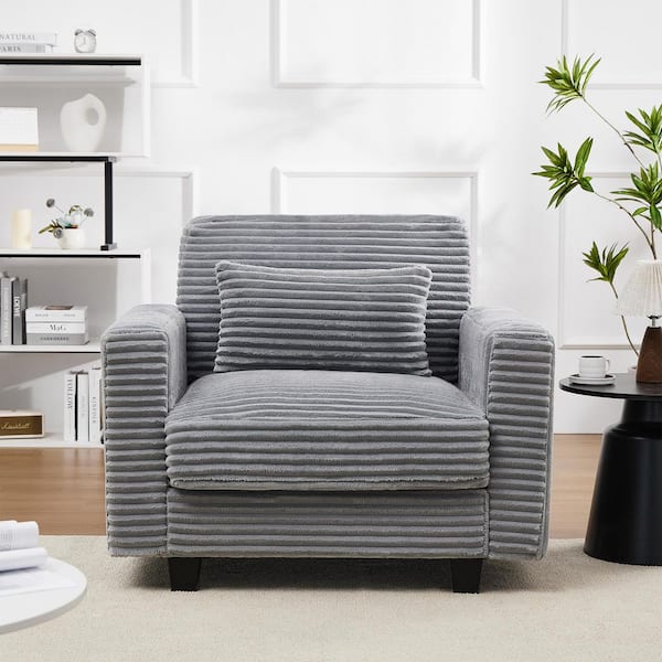 Corduroy Grey Oversized Sofa Accent Chair with Large Seat and Wide Armrests for Living Room