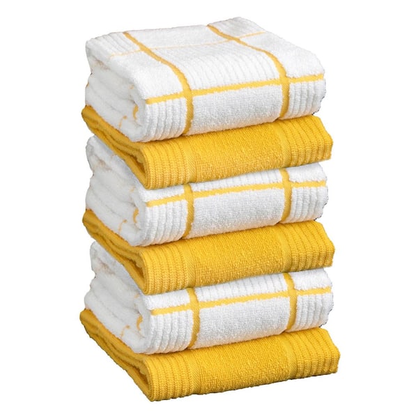 Lemon Plaid Solid and Check Parquet Woven Cotton Kitchen Towel Set of 6