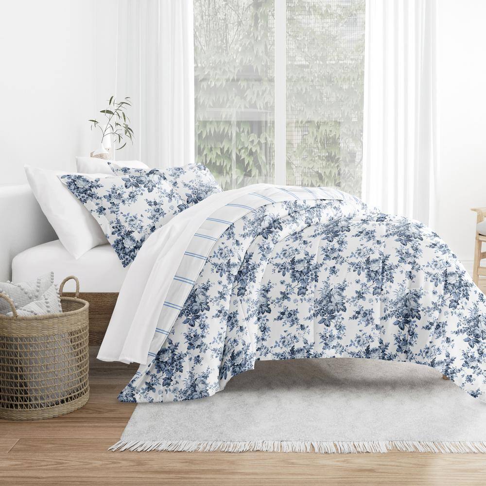 Blue Floral Twin Reversible Down Alternative Comforter Set