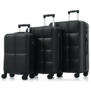 20 in. 24 in. 28 in. 3-Piece Black Hardside Spinner Luggage Set with Lock and Cup Holder