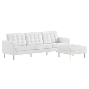 Loft Tufted Faux Leather Sofa and Ottoman Set in Silver White