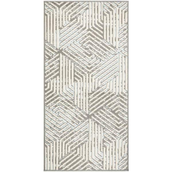 Nourison Grafix Grey doormat 2 ft. x 4 ft. Geometric Contemporary Area Rug