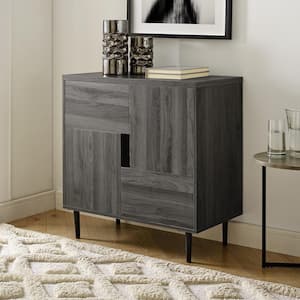 30 in. Slate Grey/Red Interior Modern Accent Cabinet