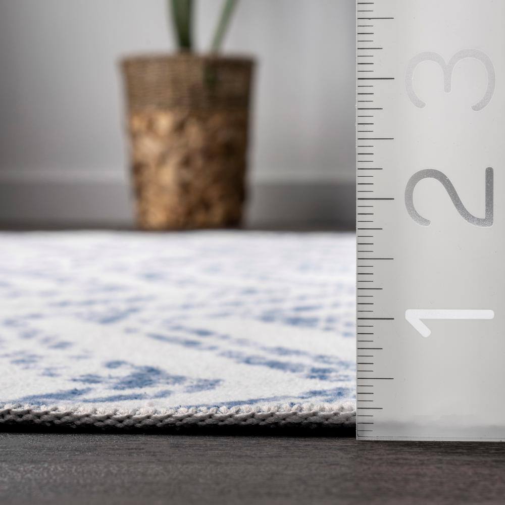 Rosanne Blue Geometric Washable Runner Rug with Non-Slip Backing
