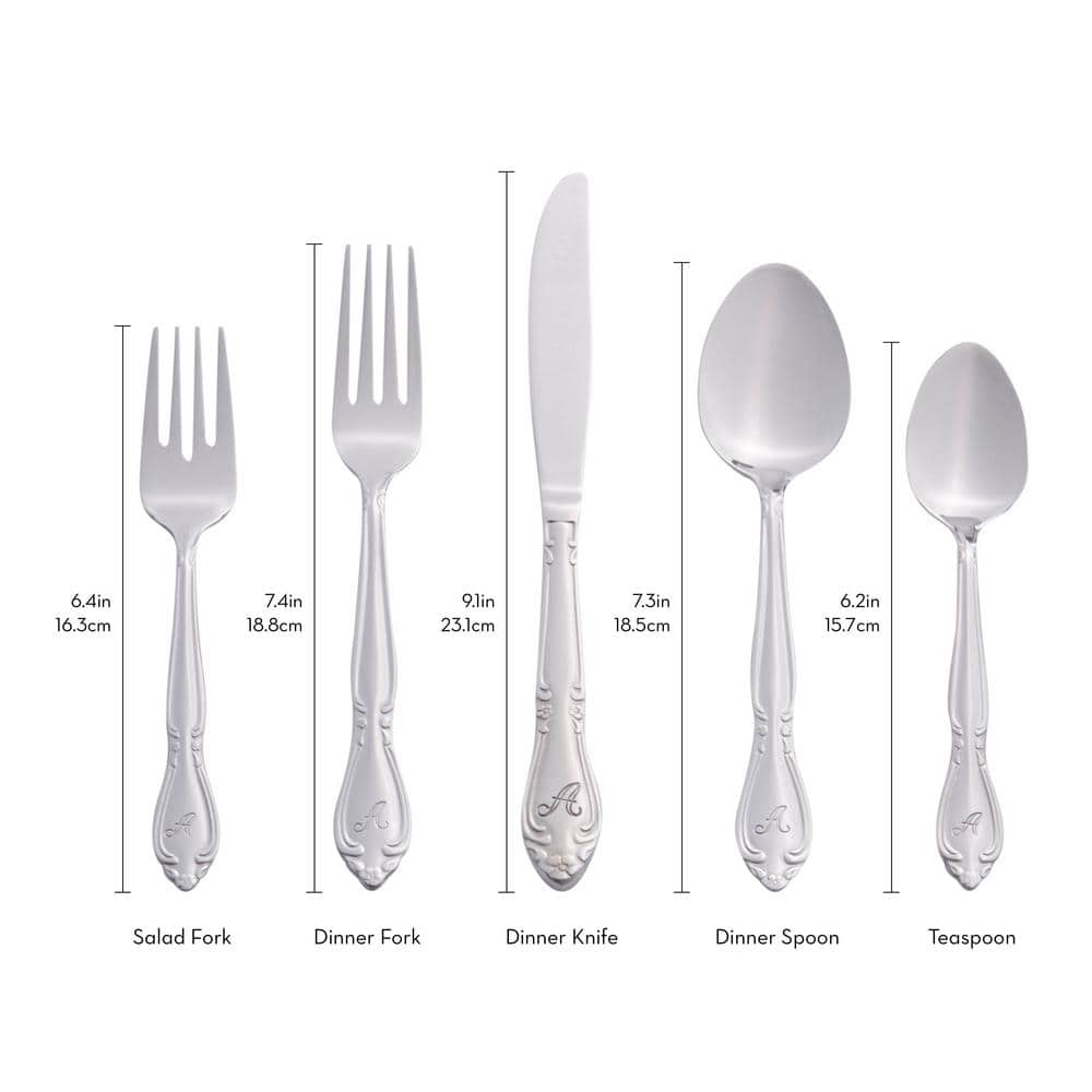 RiverRidge Home RiverRidge Rose Flatware 46-Piece Monogrammed Stainless Steel Silverware Set for 8