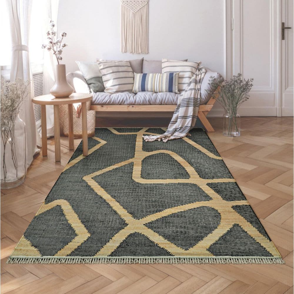 Couristan Cosmoros Yoruba Jute Black 6 x 9 ft. Abstract Bohemian