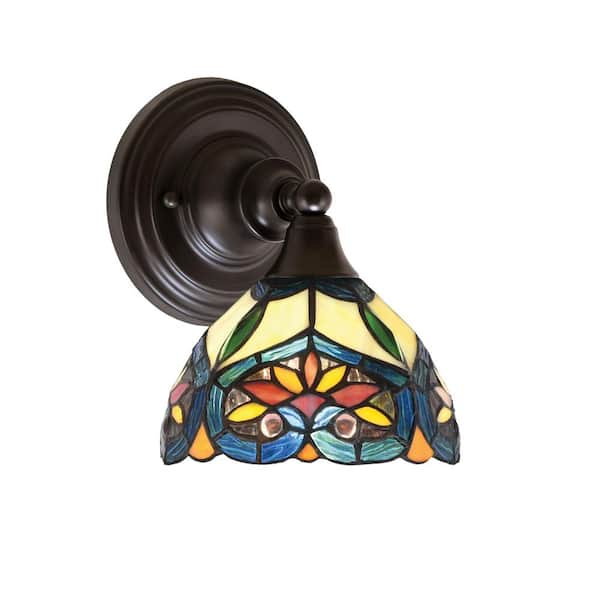Unbranded Fulton 1 Light Espresso Wall Sconce 7 in. Pavo Art Glass